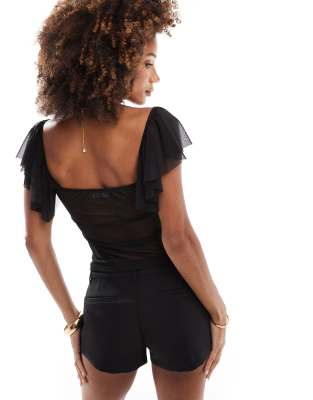 ASOS DESIGN mesh angel sleeve top in black