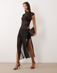 ASOS DESIGN mesh asymmetric long top with high split in black