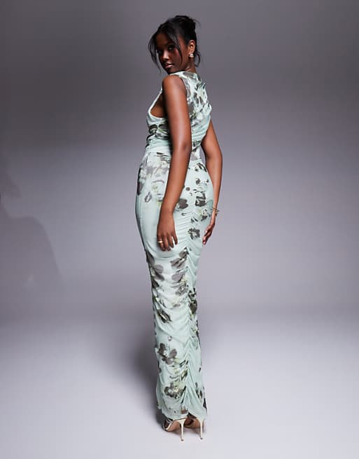 Fashion Printed Slash-Neck Off Shoulder Split Asymmetrical Maxi Dress Fashion Printed Slash-Neck Off Shoulder Split Asymmetrical Maxi Dress