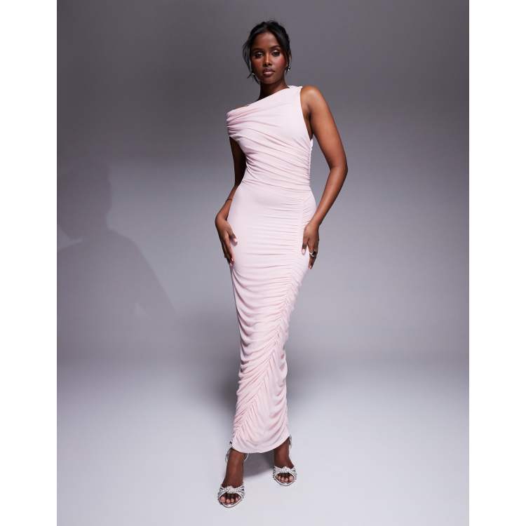mesh asymmetrical off-the-shoulder draped maxi dress Abercrombie and Fitch + Mesh Asymmetrical Off-The-Shoulder Draped Maxi Dress