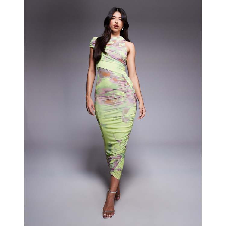 6/23までAMERIMEDI2WAYRACHELFLUFFY ARTDRESS ASOS DESIGN mesh asymmetric neck off shoulder ruched midi
