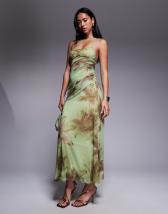 ASOS DESIGN mesh one shoulder with cut out midi dress in floral print