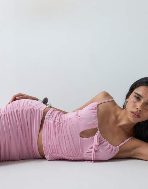 ASOS DESIGN mesh asymmetrical skirt in pink - part of a set, 3 of 5