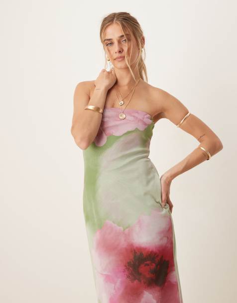 ASOS DESIGN mesh bandeau midi dress in floral blur print - view 1