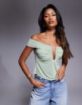 [ASOS DESIGN] ASOS DESIGN mesh bar detail top with cut out waist in pastel green XS Pastel Green