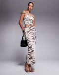 [ASOS DESIGN] ASOS DESIGN mesh bardot faux-set maxi dress with twisted straps in zebra print-Multi 6 Animal Print