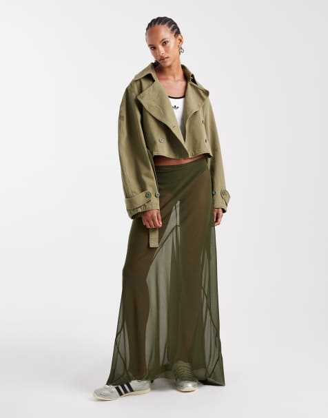 ASOS DESIGN mesh bias maxi skirt in khaki - view 1