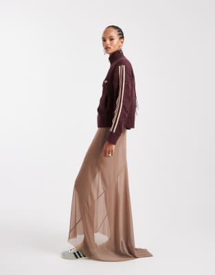 Asos Design Mesh Bias Maxi Skirt In Neutral