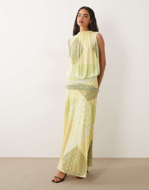 prom bouquet for green dress Sage Green Floral Satin Erin Midi Dress