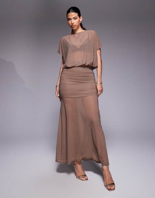 ASOS DESIGN mesh boat neck slouchy top in brown - part of a set, 4 of 4