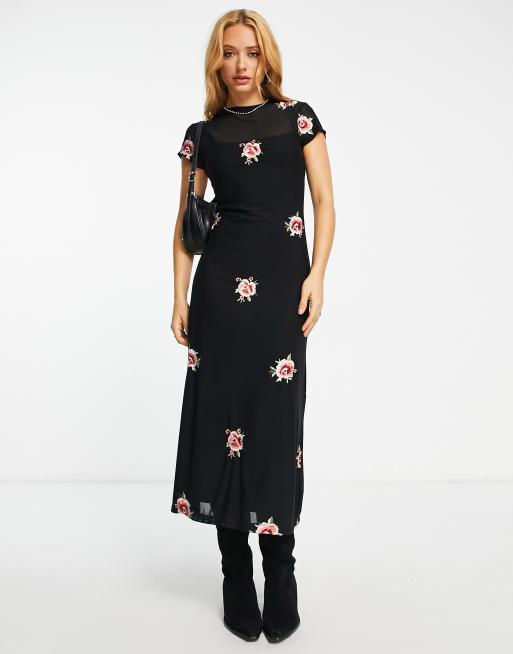 Asos design embroidered shop mesh midi dress