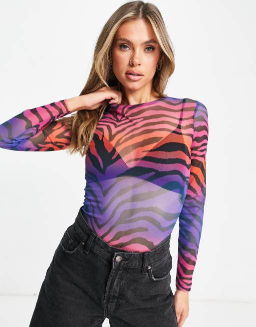 ASOS DESIGN mesh bodysuit in hyper animal MULTI ASOS