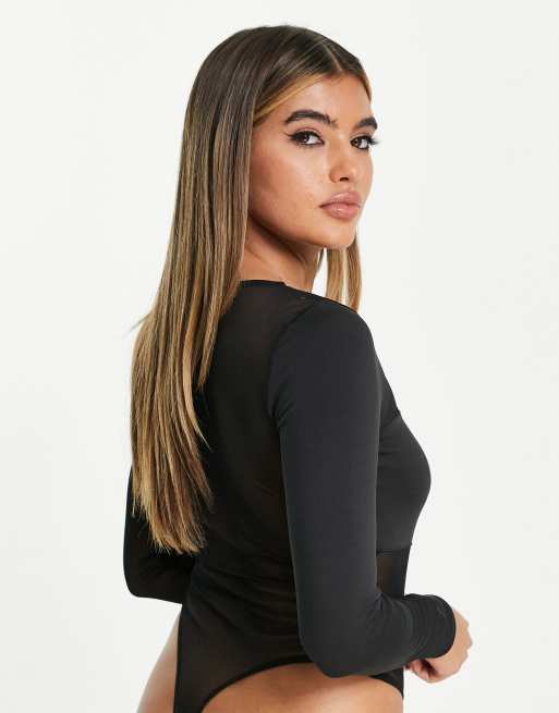 ASOS DESIGN mesh bodysuit with panel detail in black - BLACK