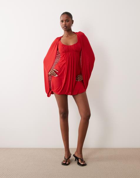 red dress with flowy sleeves Long Sleeve Dresses Floral dresses