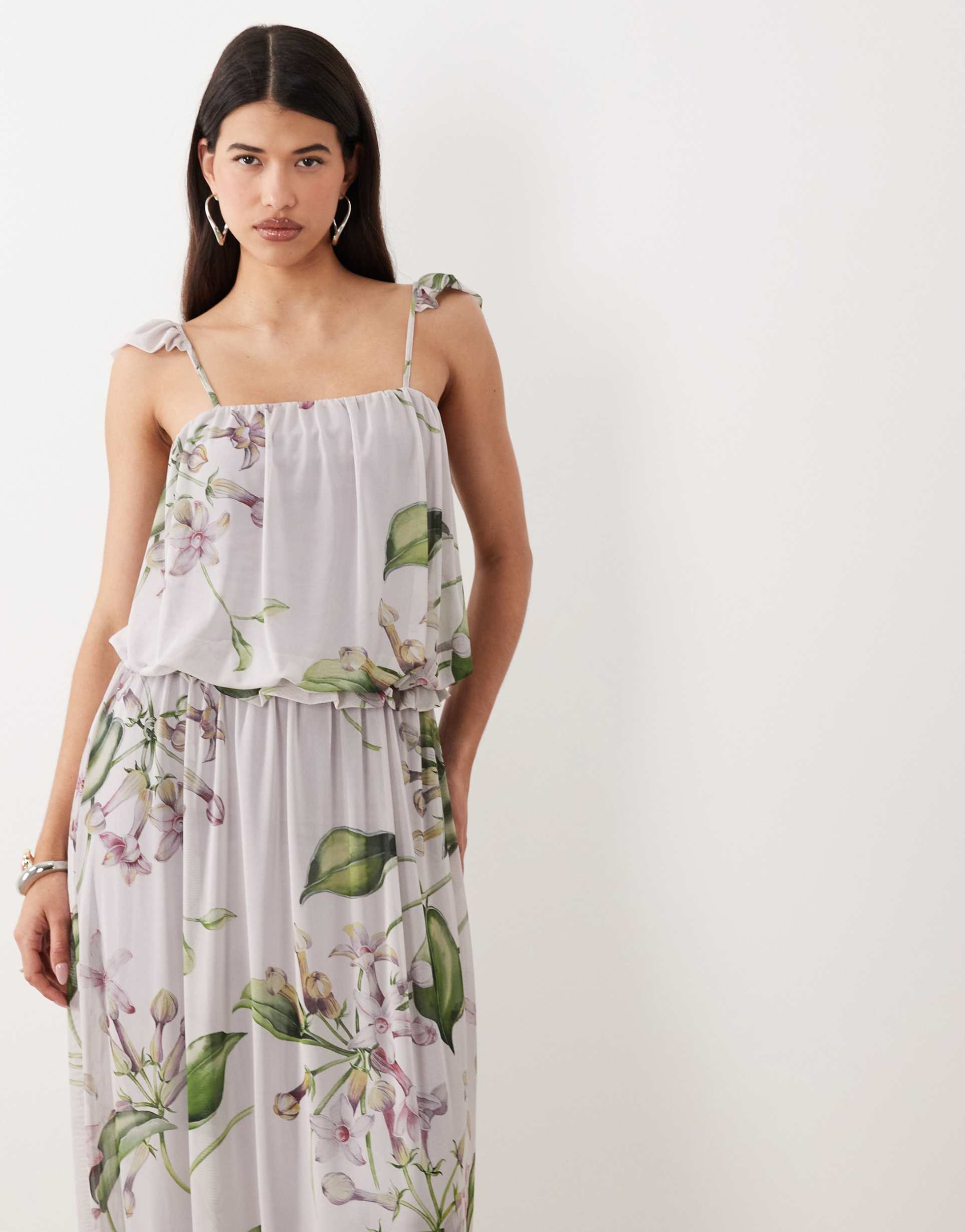 asos design mesh bubble floral print maxi dress