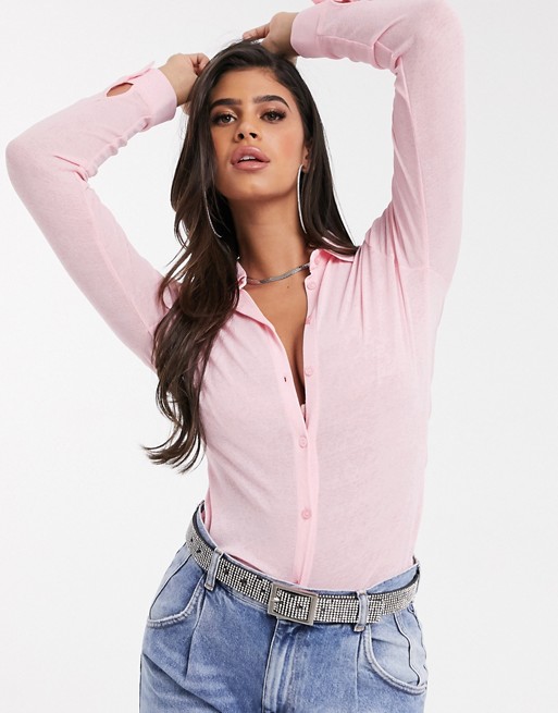 ASOS DESIGN mesh button shirt in pink