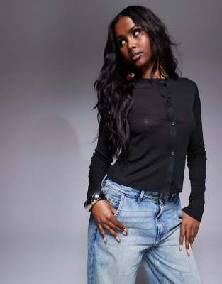 Asos Design Mesh Button Through Cardigan In Black