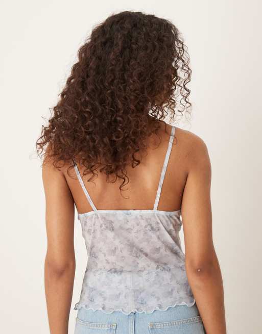 ASOS DESIGN mesh cami bust cup crop top in ditsy floral print, 4 of 4