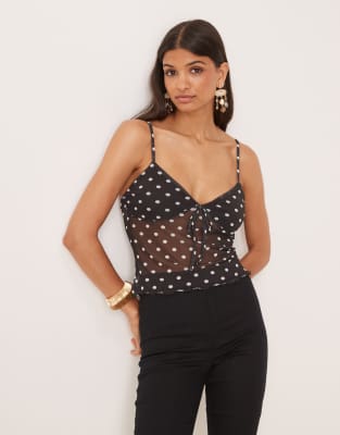 Asos Design Mesh Cami Bust Cup Top In Black
