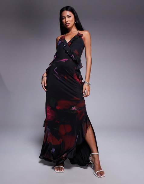 ASOS DESIGN mesh cami frill detail maxi dress in floral print - view 1