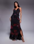 [ASOS DESIGN] ASOS DESIGN mesh cami frill detail maxi dress in floral print-Multi 6 Floral Print