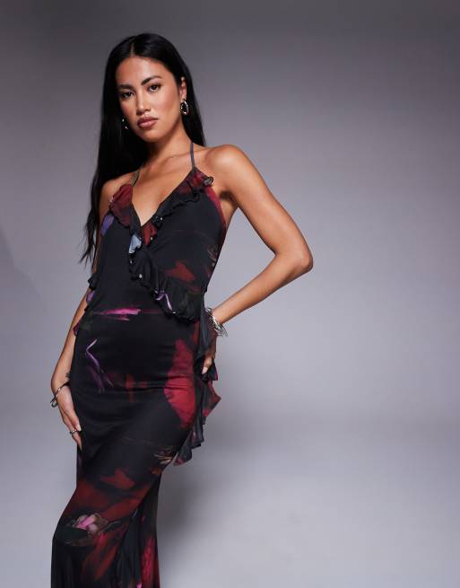 ASOS DESIGN mesh cami frill detail maxi dress in floral print, 2 of 4