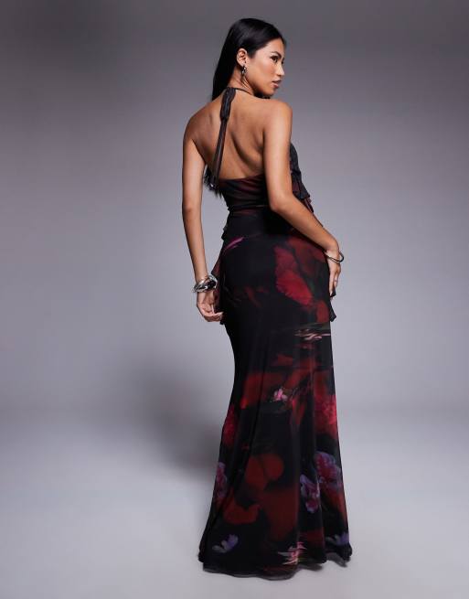 ASOS DESIGN mesh cami frill detail maxi dress in floral print, 4 of 4