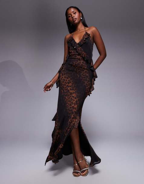 ASOS DESIGN mesh cami frill detail maxi dress in leopard print - view 1