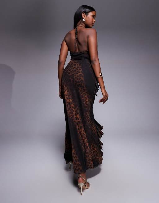 ASOS DESIGN mesh cami frill detail maxi dress in leopard print