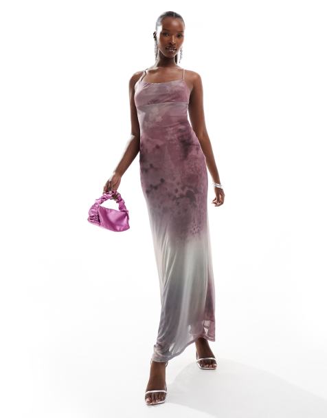 ASOS DESIGN mesh cami maxi dress with cross back in rose print - view 1
