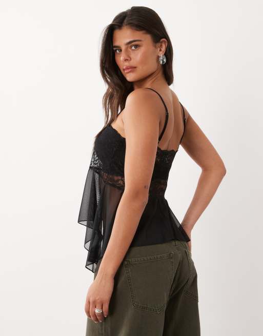 ASOS DESIGN Mesh-Cami mit Spitzen-Einsatz im Brustbereich in Schwarz, 2 von 4