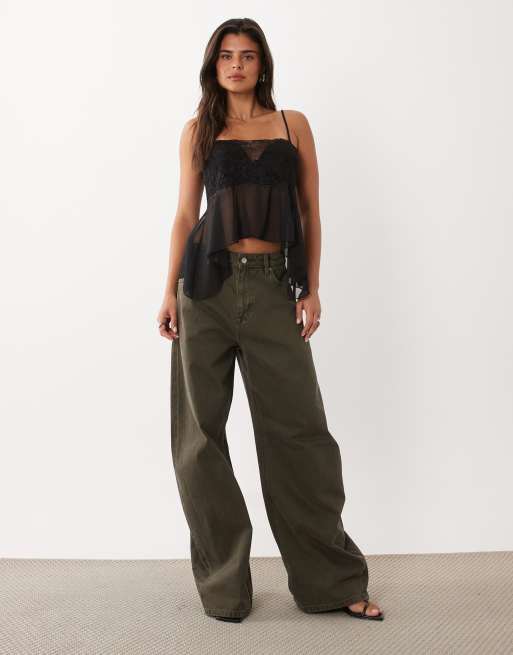 ASOS DESIGN Mesh-Cami mit Spitzen-Einsatz im Brustbereich in Schwarz, 4 von 4