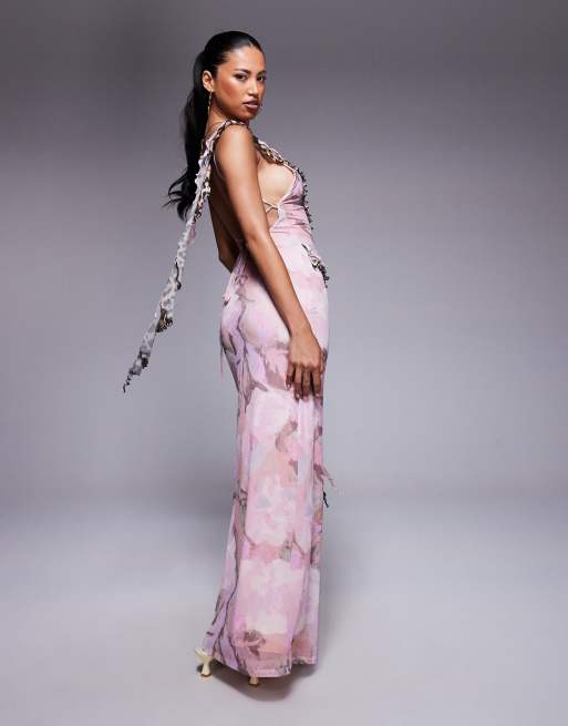 ASOS DESIGN mesh cami ruffle maxi dress in floral and animal print, 2 of 4