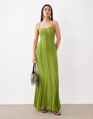 Asos Design Mesh Cami Seam Detail Maxi Dress In Green
