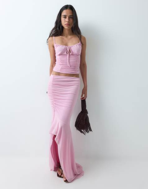ASOS DESIGN mesh cami top & skirt set in pink - view 1