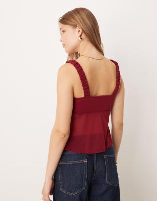 Asos Design Mesh Cami Top With Bow Detail In Red