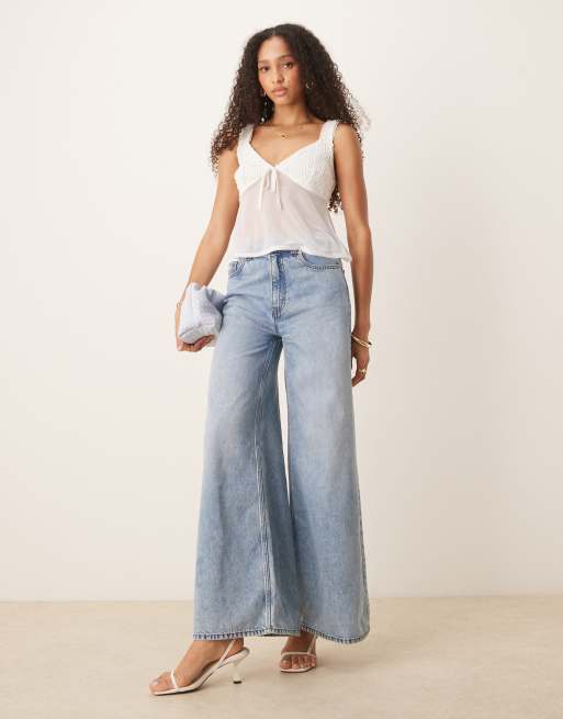 ASOS DESIGN mesh cami top with bow detail in ivory