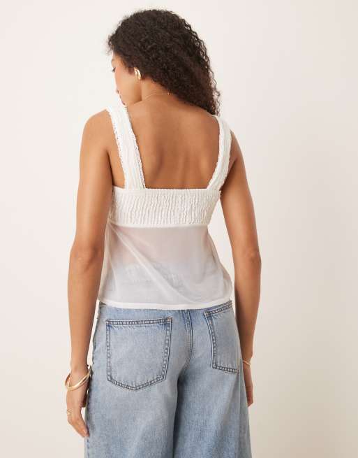 ASOS DESIGN mesh cami top with bow detail in ivory, 3 of 4