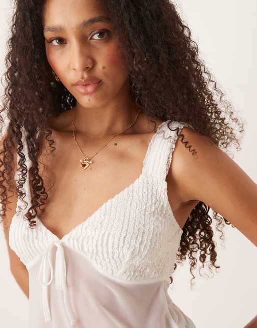 ASOS DESIGN mesh cami top with bow detail in ivory
