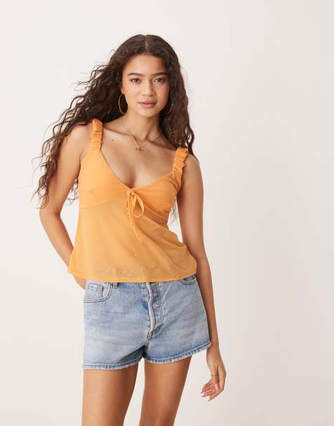 ASOS DESIGN mesh cami top with bow detail in orange - view 1
