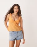 [ASOS DESIGN] ASOS DESIGN mesh cami top with bow detail in orange-Black L Orange