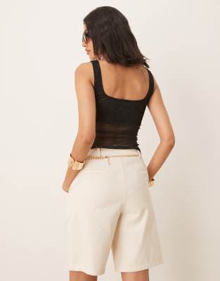 Asos Design Mesh Cami Top With Lace Up Detail