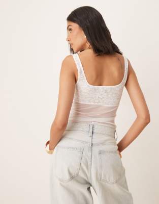 Asos Design Mesh Cami Top With Lace Up Detail