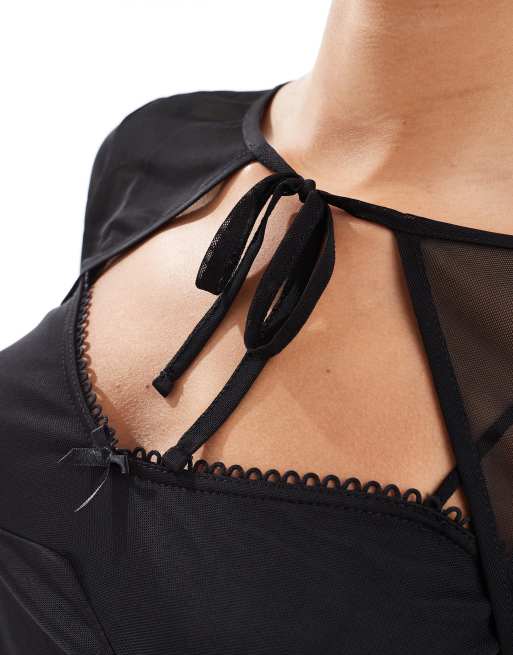 ASOS DESIGN mesh cami with shrug detail in black, 3 of 4