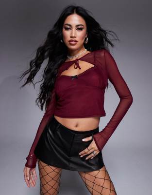 Asos Design Mesh Cami With Shrug Detail In Red