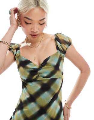 Asos Design Mesh Cap Sleeve Ruffle Skirt Mini Dress In Multi
