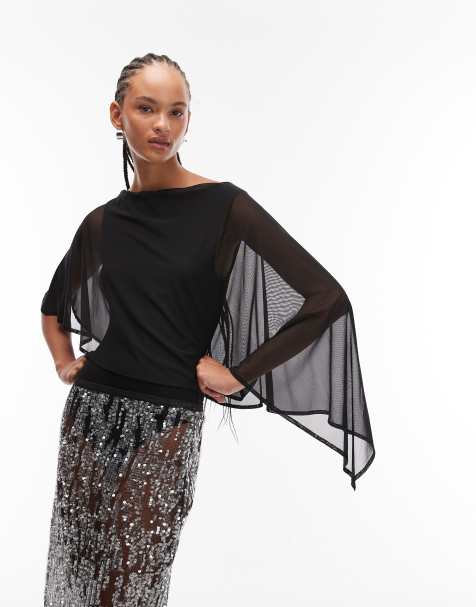 ASOS DESIGN mesh cape bodysuit in black - view 1