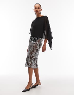 Asos Design Mesh Cape Bodysuit In Black