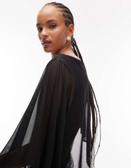 ASOS DESIGN mesh cape bodysuit in black, 3 of 4