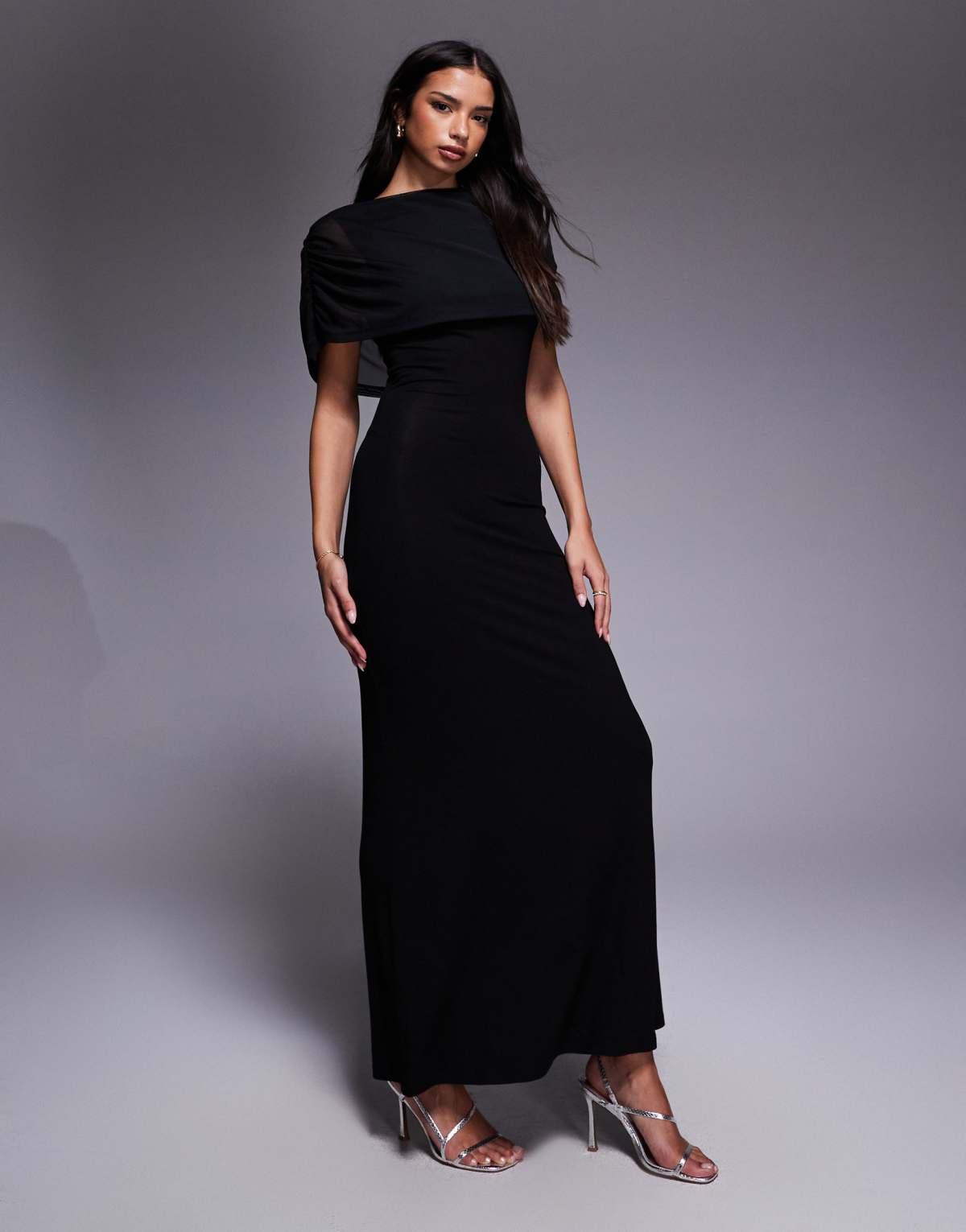 ASOS DESIGN mesh cape detail maxi dress in black
